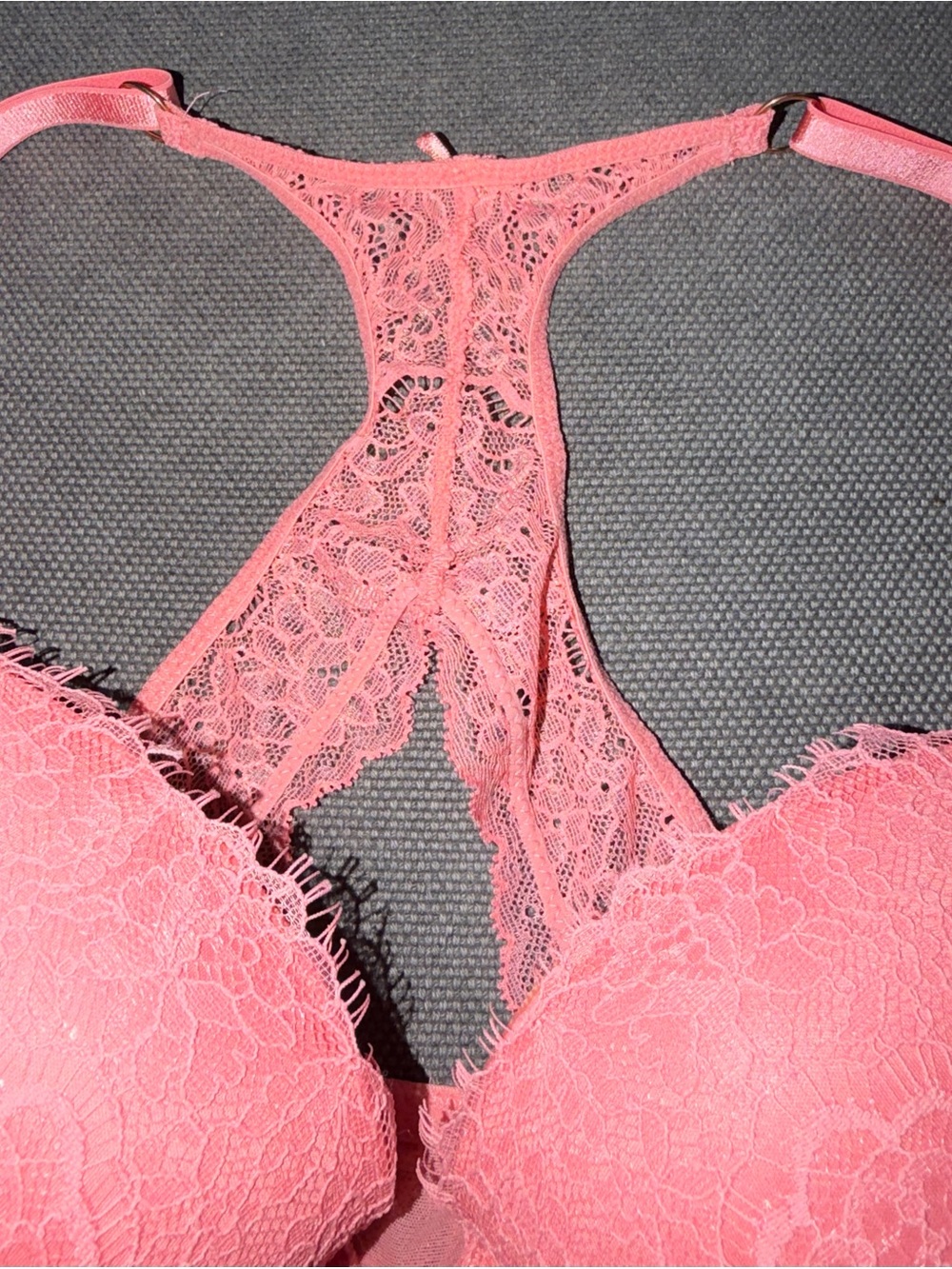 Victoria Secret Lace Racerback Push-Up Bra - Coral Pink. Sz 34D - Picture 4 of 7